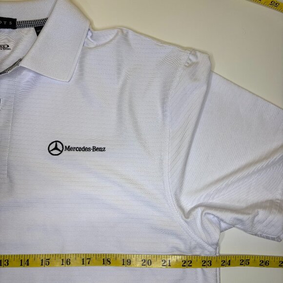 Divots Men Striped Golf Polo Shirt Mercedes Benz Embroidered Logo Sz Large White - Picture 4 of 7